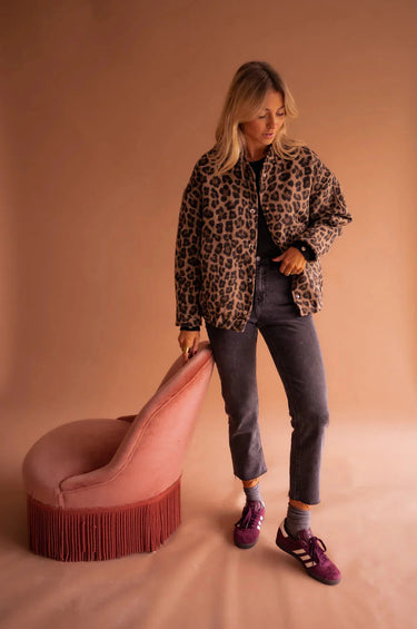 Women’s Leopard Print Snap Button Jacket-Jacket for women-CaldwellVoss