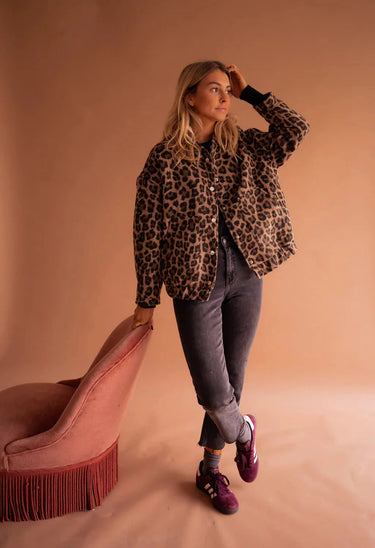 Women’s Leopard Print Snap Button Jacket-Jacket for women-CaldwellVoss