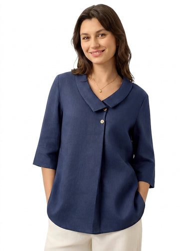Women's Linen Top with Asymmetric Collar-Tops for women-CaldwellVoss