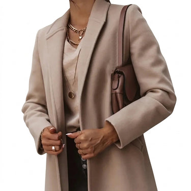 Women’s Long Coat with Notched Lapels and Two Button Closure-Coats for women-CaldwellVoss