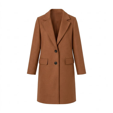 Women’s Long Coat with Notched Lapels and Two Button Closure-Coats for women-CaldwellVoss