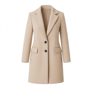 Women’s Long Coat with Notched Lapels and Two Button Closure-Coats for women-CaldwellVoss