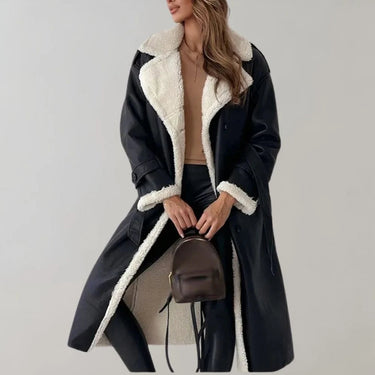 Women’s Long Faux Material Coat with Teddy Lining-Jacket for women-CaldwellVoss