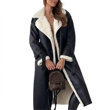 Women’s Long Faux Material Coat with Teddy Lining-Jacket for women-CaldwellVoss