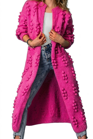 Women’s Long Open-Front Pom-Pom Knit Cardigan-Cardigan for women-CaldwellVoss