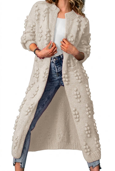 Women’s Long Open-Front Pom-Pom Knit Cardigan-Cardigan for women-CaldwellVoss