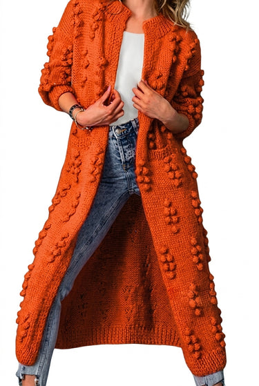 Women’s Long Open-Front Pom-Pom Knit Cardigan-Cardigan for women-CaldwellVoss