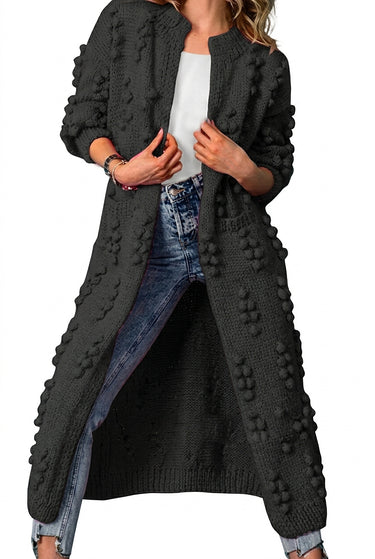 Women’s Long Open-Front Pom-Pom Knit Cardigan-Cardigan for women-CaldwellVoss