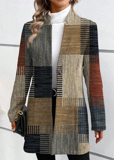Women’s Long Patchwork Plaid Blazer-Blazers for women-CaldwellVoss