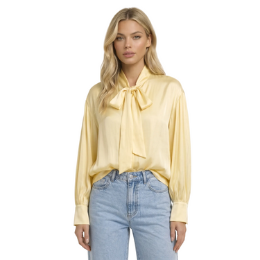 Women's Long Sleeve Blouse with Bow Neckline and Gathered Shoulders-Blouse for women-CaldwellVoss