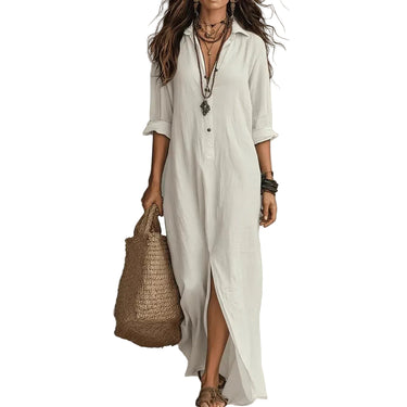 Womens Long Sleeve Button Front Maxi Shirt Dress-Maxi Dress-CaldwellVoss