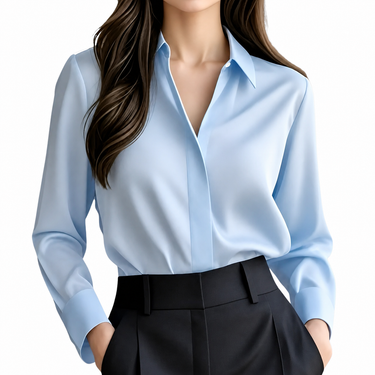 Women’s Long Sleeve Pointed Collar Blouse with Concealed Front Placket-Blouse for women-CaldwellVoss