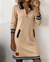 Women’s Long Sleeve Polo Dress with Zipper-Dress-CaldwellVoss