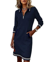 Women’s Long Sleeve Polo Dress with Zipper-Dress-CaldwellVoss