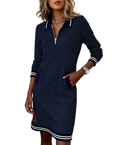 Women’s Long Sleeve Polo Dress with Zipper-Dress-CaldwellVoss