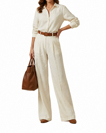 Women’s Long Sleeve Shirt and Wide-Leg Pants Set-Sets for women-CaldwellVoss