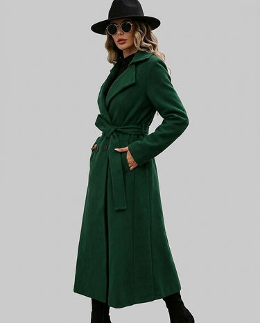 Women’s Long Trench Coat with Belt and Lapel Collar-Coats for women-CaldwellVoss