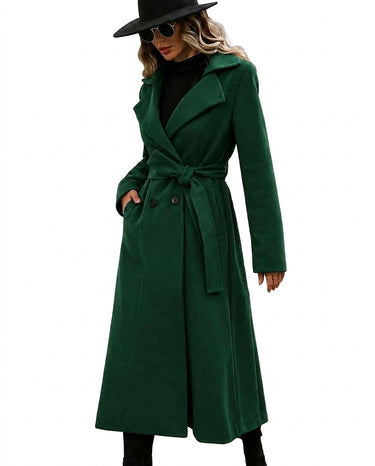 Women’s Long Trench Coat with Belt and Lapel Collar-Coats for women-CaldwellVoss