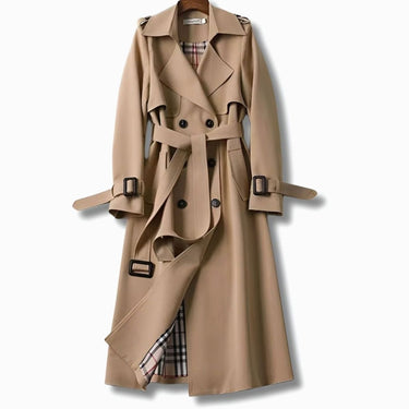 Women’s Long Trench Coat with Belt and Plaid Lining-Coats for women-CaldwellVoss