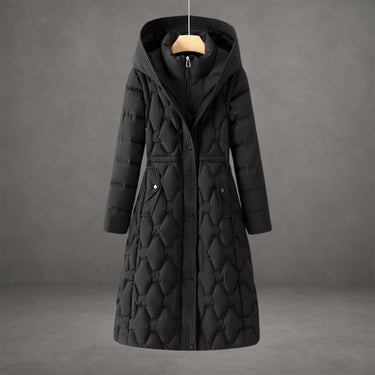 Women’s Longline Hooded Puffer Coat with Geometric Quilting-Coats for women-CaldwellVoss
