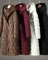 Women’s Longline Hooded Puffer Coat with Geometric Quilting-Coats for women-CaldwellVoss