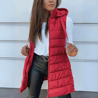 Women’s Longline Puffer Vest with Hood-Vest for women-CaldwellVoss