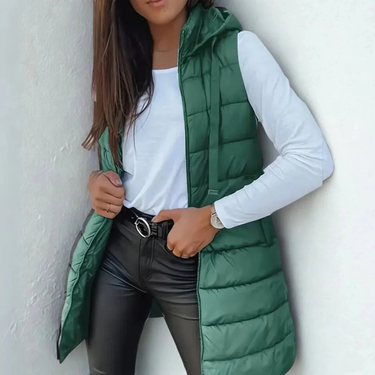 Women’s Longline Puffer Vest with Hood-Vest for women-CaldwellVoss