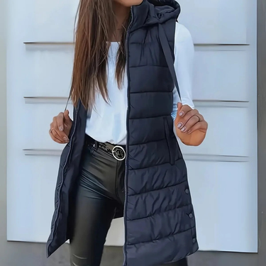 Women’s Longline Puffer Vest with Hood-Vest for women-CaldwellVoss
