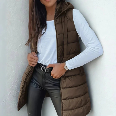 Women’s Longline Puffer Vest with Hood-Vest for women-CaldwellVoss