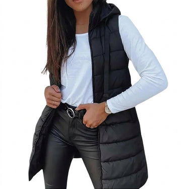Women’s Longline Puffer Vest with Hood-Vest for women-CaldwellVoss