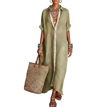 Women's Maxi Button-Down Shirt Dress Khaki