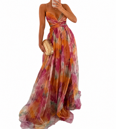 Women’s Maxi Dress with Pleated Skirt and Wrap Bodice-Maxi Dress-CaldwellVoss
