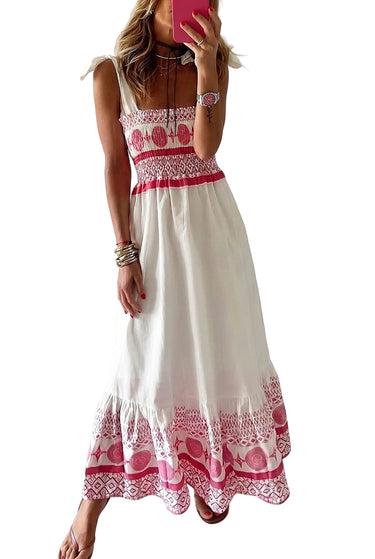 Women’s Maxi Dress with Smocked Bodice White