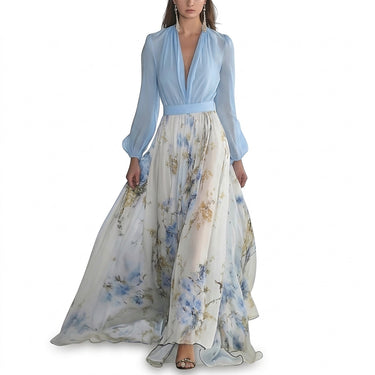 Women’s Maxi Dress with V-Neck and Long Sleeves-Maxi Dress-CaldwellVoss