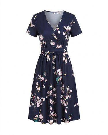 Women’s Midi Wrap Dress with Tropical Print-Midi Dress-CaldwellVoss