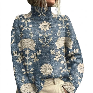 Women’s Mock Neck Floral Print Knit Sweater-Sweaters for Women-CaldwellVoss