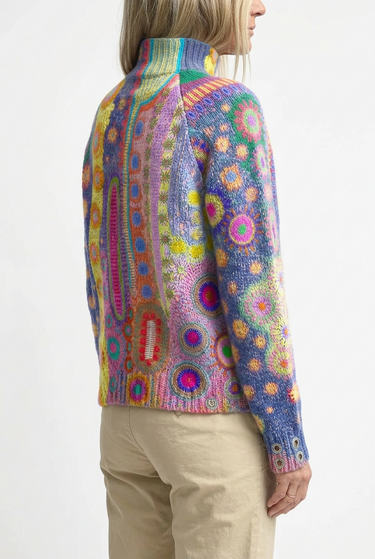 Women’s Mock Neck Knit Sweater with Abstract Pattern-Sweaters for Women-CaldwellVoss