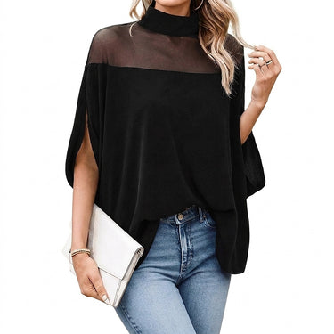 Women’s Mock Neck Mesh Panel Tunic-Tops for women-CaldwellVoss