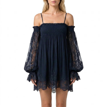 Women's Off-the-Shoulder Lace Sleeve Mini Dress-Mini Dress-CaldwellVoss