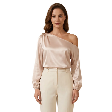 Women's One-Shoulder Asymmetrical Blouse with Balloon Sleeves-Blouse for women-CaldwellVoss