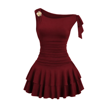 Women’s One Shoulder Ruffle Mini Dress-Mini Dress-CaldwellVoss