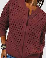 Women’s Open Knit Zip-Up Cardigan-Cardigan for women-CaldwellVoss