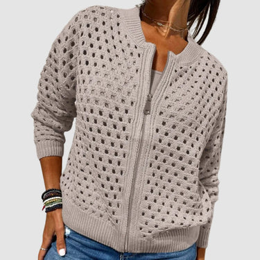 Women’s Open Knit Zip-Up Cardigan-Cardigan for women-CaldwellVoss