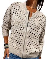 Women’s Open Knit Zip-Up Cardigan-Cardigan for women-CaldwellVoss