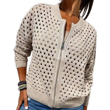 Women’s Open Knit Zip-Up Cardigan-Cardigan for women-CaldwellVoss