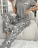 Women’s Panda Print Short Sleeve Pajama Set-Pyjama-CaldwellVoss