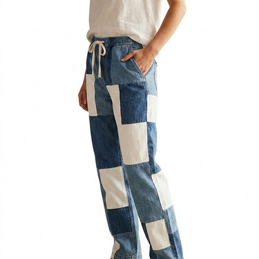 Women’s Patchwork Denim Straight Leg Trousers-Pants for Women-CaldwellVoss