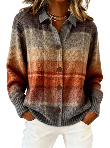 Women’s Plaid Knit Button-Up Cardigan-Cardigans for women-CaldwellVoss