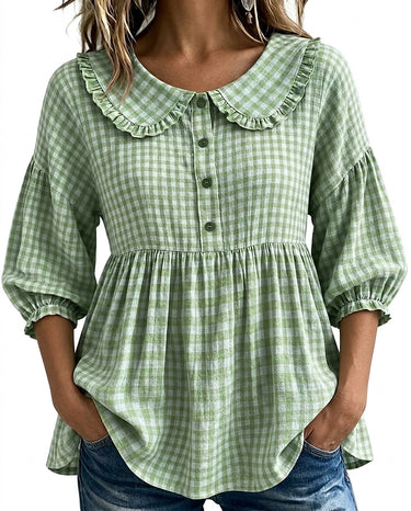 Women’s Plaid Peter Pan Collar Blouse-Blouses for women-CaldwellVoss