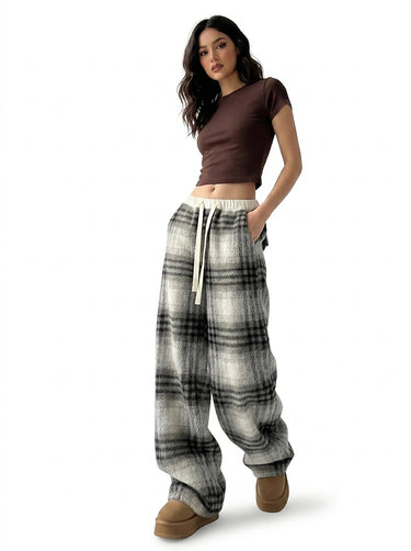 Women’s Plaid Wide Leg Lounge Pants-Pants for Women-CaldwellVoss